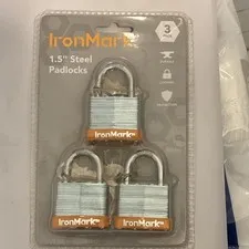 IronMark 1.5" Steel Padlocks 3-Pack Durable Keyed Silver Orange Metallic