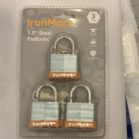 IronMark 1.5" Steel Padlocks 3-Pack Durable Keyed Silver Orange Metallic