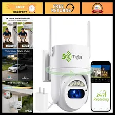 3MP Outdoor Security Camera 5G/2.4G, 360° View, Motion Tracking, Night Vision, 2