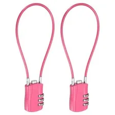 3-Digit Combination Padlock with Coated Steel Wire Rope (9.8", Rose Red) (2Pcs)