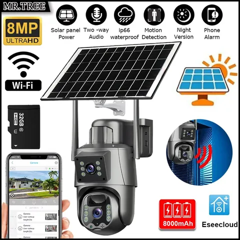 Outdoor Solar Security Camera Night Vision Two-Way Audio PIR Sensor Surveillance