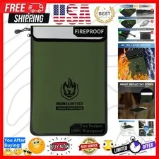 Upgraded Two Pockets Fireproof Document Bag 2000℉, 15”x 11”Waterproof Firepro...