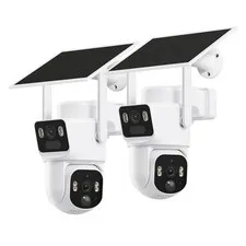 SEHMUA Dual-Lens Solar Security Cameras Wireless Outdoor, 2 2 Pack, White
