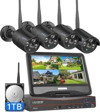 Hiseeu Home Security Camera System 24/7 Recording Wired Plug in Powered 4Pcs 5MP