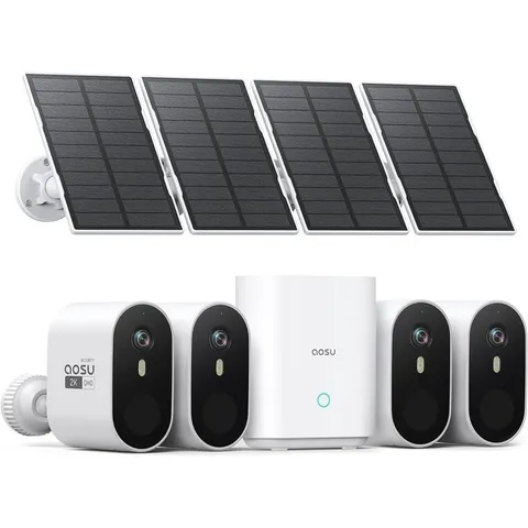 aosu 2K QHD Solar Security Cameras Wireless Outdoor System, 4- Cam-KitNo Subsc
