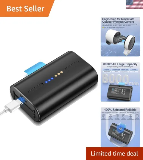 Rechargeable Outdoor Camera Battery 8000mAh with Safety Features & USB-C Cable