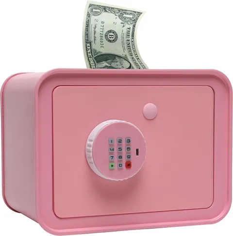 Money Saving Box,Digital Mini Safes with Keys Code for Cash, Safe Box for Person