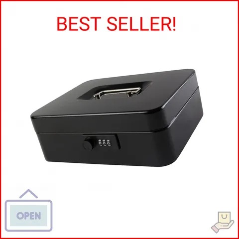 KYODOLED Large Cash Box with Combination Lock Safe Metal Money Box with Money Tr