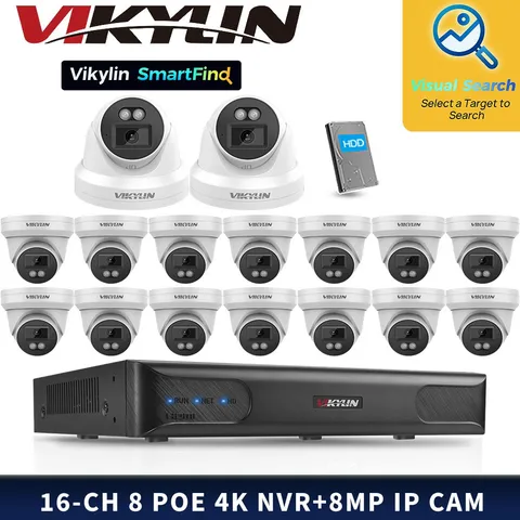 Vikylin SmartFind 8POE 16CH NVR CCTV System Mini IR MIC 8MP Security Camera Lot