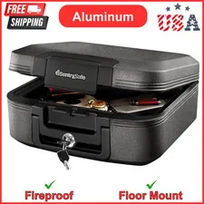 Dark Gray Fireproof and Waterproof Safe with Key Lock, Chest Lock Box W/Carrying