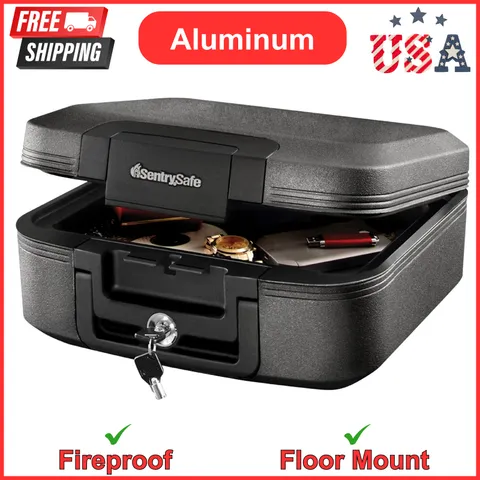 Dark Gray Fireproof and Waterproof Safe with Key Lock, Chest Lock Box W/Carrying