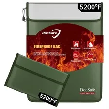 Green Fireproof Document Bag 5200 Organizer Water Resistant Safe Money Case
