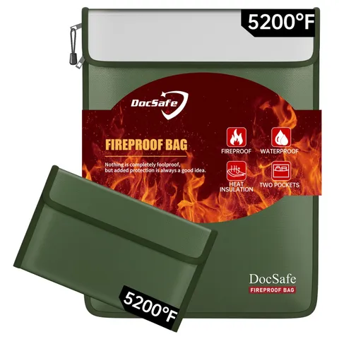 Green Fireproof Document Bag 5200 Organizer Water Resistant Safe Money Case
