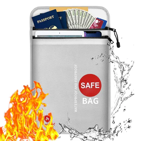 Fireproof Document Bags Waterproof Money Safe Storage Double Zipper A4 Pouch