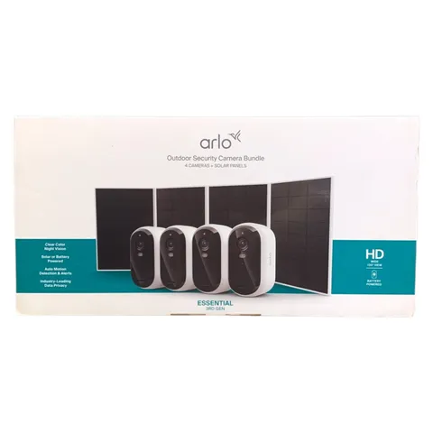 Arlo Essential Outdoor Security Camera HD (3rd Gen) w/Solar Panels, 4-Pack