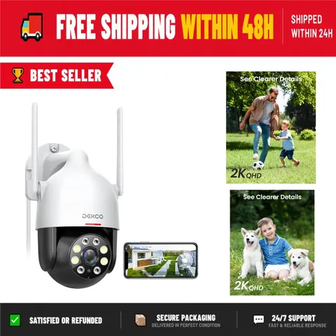 DEKCO 2K WiFi Outdoor Security Camera, 360° Pan-Tilt, Night Vision