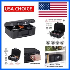 Fireproof Money Safe with Key Lock, Black Lock Box with Portable Carrying Han...