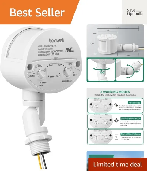 Motion Sensor, 180-Degree Replacement Motion Detector, Adjustable Time & Dete...