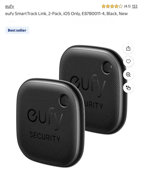 eufy SmartTrack Link, 2-Pack, iOS Only, E87B0011-4, Black, New