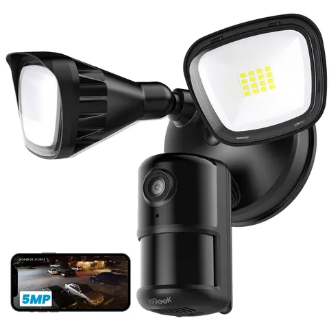ieGeek 5MP Floodlight Camera Outdoor, Wired Home 28cm*18cm*15cm, Black-5MP