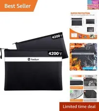 Fireproof Document Bag with Money Bag - 2 Pack 13.4" x 10" and 11" x 6" Water...
