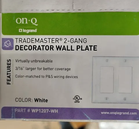 ON-Q WP1207-WH TRADEMASTER 2-GANG Decor Wallplate White (BOX OF 60)