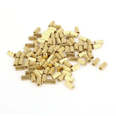 Brass cylinder threaded female spacer Standoff pillars M2x6mm 100 pcs