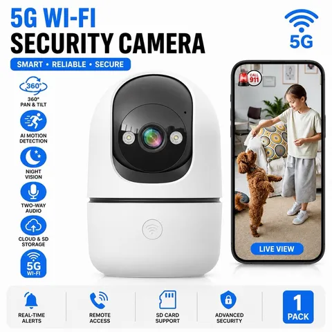 Indoor Security Camera 5G WiFi 360° PTZ Night Vision Two Way Audio