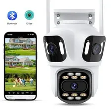 WiFi PTZ IP Camera Outdoor 3 Lens Auto Tracking Night Vision CCTV iCSee 