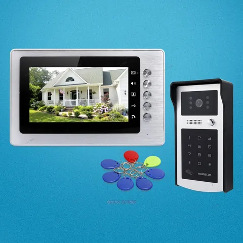7" Video Door Phone Intercom System with Keyfobs Password Keypad for House/ Flat