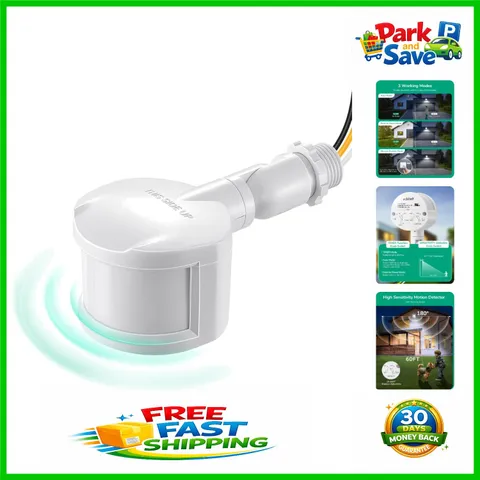 Wall Mount Motion Sensor, 3 Modes, Adjustable Time & Sensitivity - White, 120V