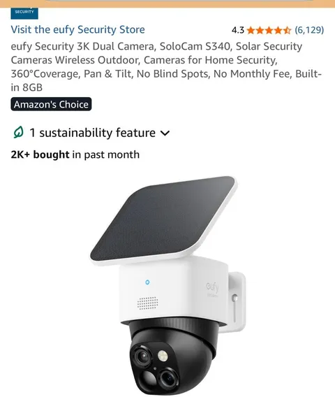 eufy Security SoloCam S340 Wireless Solar Camera 360° Pan & Tilt, Model T81701W1