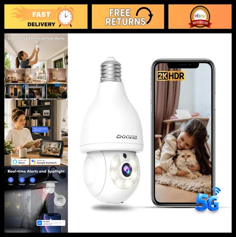 2K Wireless Light Bulb Security Camera, 2.4G/5G WiFi Home Surveillance Cam