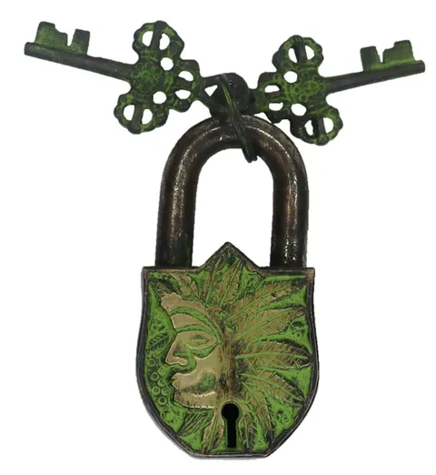 Tribal Man Face Shape Lock Vintage Style Brass Handmade Padlock & Working Keys