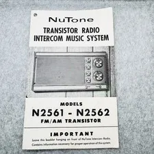 NuTone N2561 N2562 Transistor Radio Intercom Music System Original Manual Guide