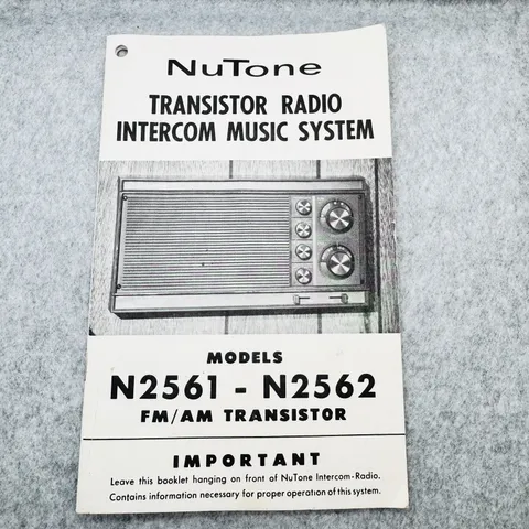 NuTone N2561 N2562 Transistor Radio Intercom Music System Original Manual Guide