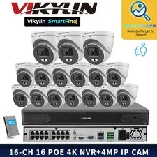 VIKYLIN SmartFind MD 16POE 16CH NVR Full Color 4MP Security Camera Systems Lot