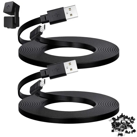 2-Pack 30 Ft Cable for WYZE Cam Pan V3 Outdoor Camera, Micro USB 90 Degree | Fla