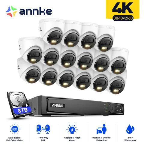 ANNKE 16CH 12MP NVR PoE 4K Color Night Security Camera System Two Way Audio AI
