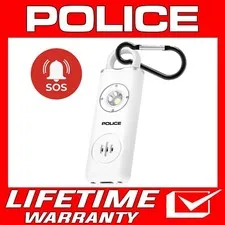 POLICE Personal Alarm Keychain Rechargeable Pocket Alarm LED Flashlight White