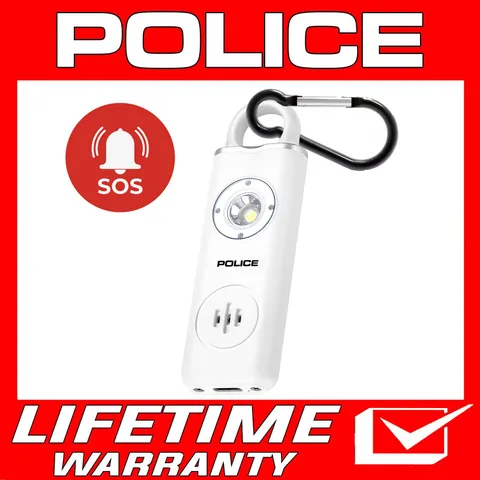 POLICE Personal Alarm Keychain Rechargeable Pocket Alarm LED Flashlight White