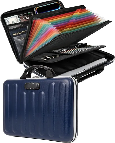 Fireproof Document Box, Hard Case Document Organizer with Lock, 13 Pockets Accor