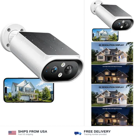 AlkiVision Solar Security Cameras Wireless Outdoor - 2K Night Color Vision Ca...