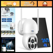 4G LTE Solar Powered Security Camera, No WiFi, 24/7 Monitoring, 2K Night Vision,