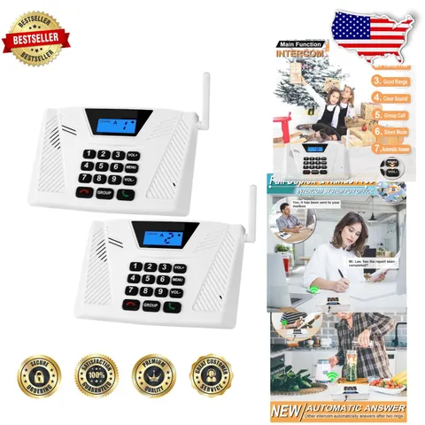 Business Intercom System 2 Pack - 5300ft Range,  Certified, Plug & Play