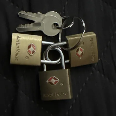 3 Austin House TSA Approved Brass Padlocks With 2 Keys