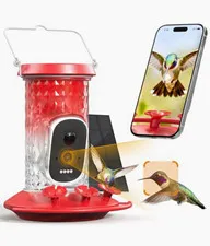 Smart Hummingbird Feeder 2.5K 4MP Wi-Fi AI Motion Outdoor USB Red