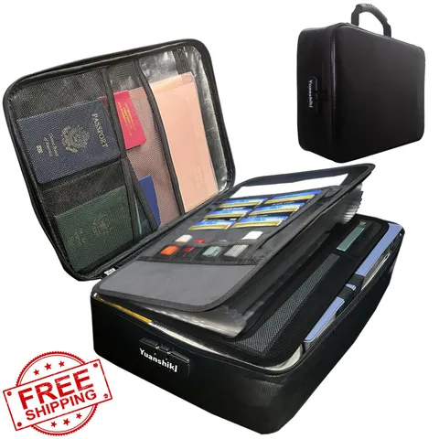 Yuanshikj Fireproof Waterproof Safe File Box Lock Documents Organizer Black