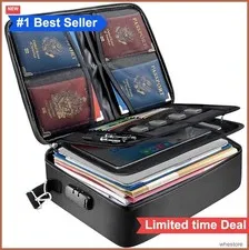 Fireproof Document Box with Lock 15x11x4 Inch Portable Waterproof File