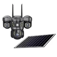WiFi/4G Solar 3-Lens Cam – 10X Zoom, 3-Screen, PIR Sensor